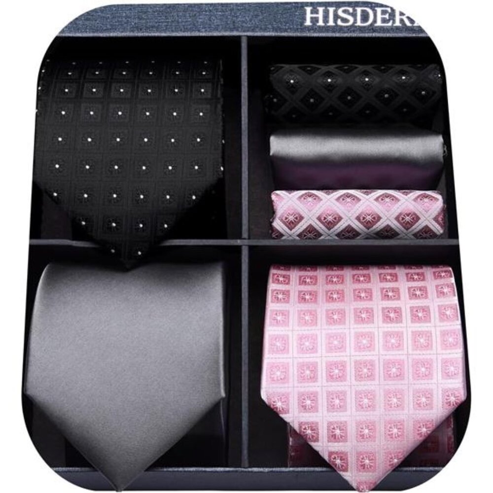 Mens Ties Set Collection Tie and Pocket Square Lot 3 Pcs Formal Business Necktie